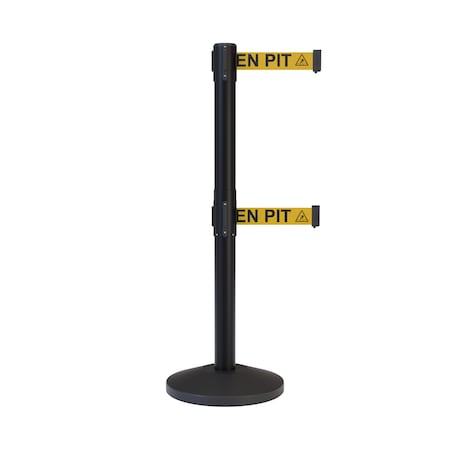 Stanchion Dual Belt Barrier Black Post 9ft. Open...Belt